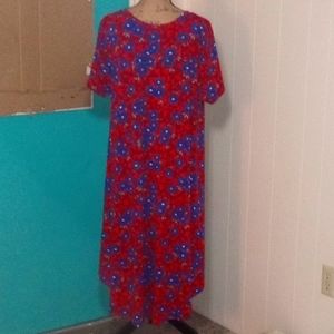 LulaRoe Red and Blue Floral Short Sleeve Dress